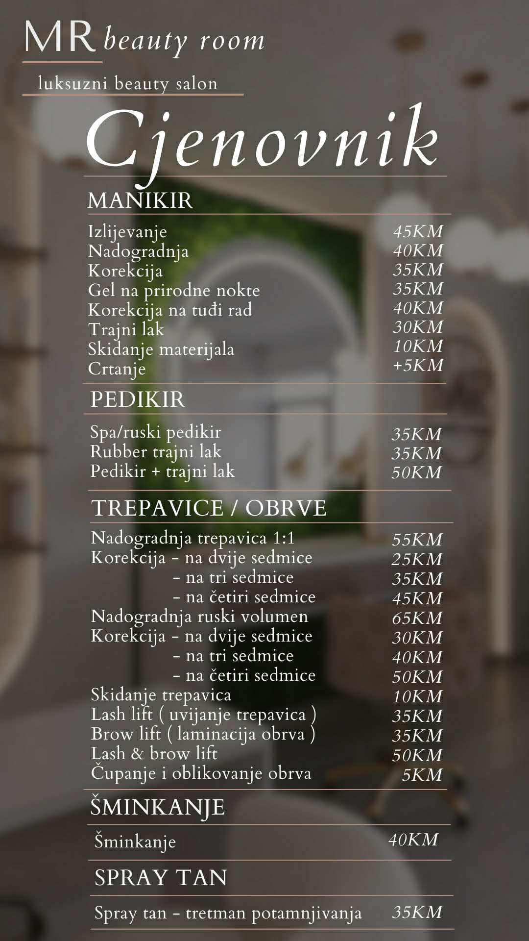 Cjenovnik - Cijena usluga